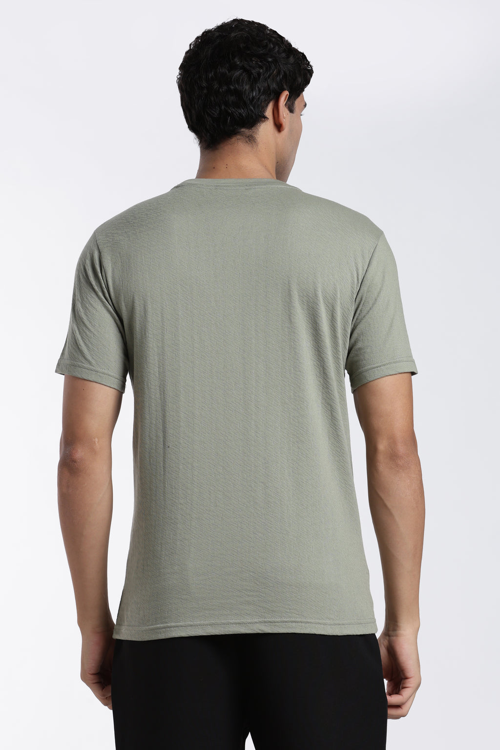 Green Textured Regular Fit T-Shirt for Men - Image 5