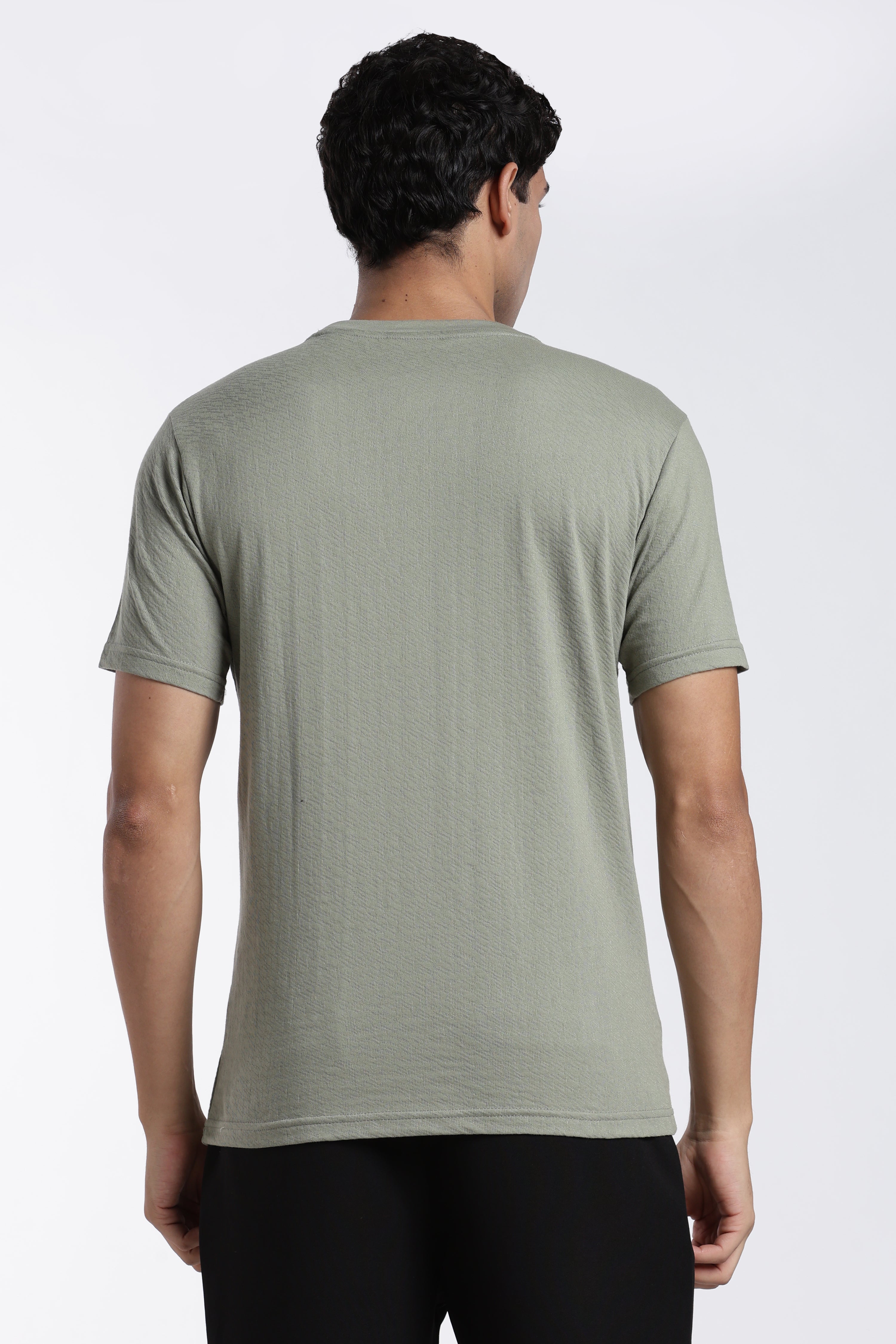 Green Textured Regular Fit T-Shirt for Men - Image 5