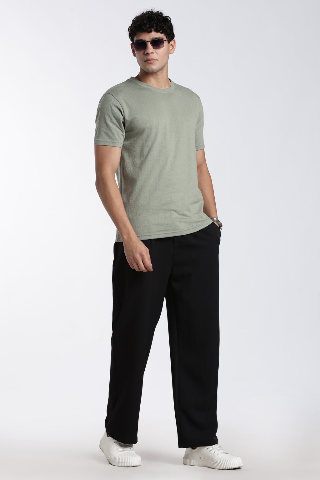 Green Textured Regular Fit T-Shirt for Men - Image 6