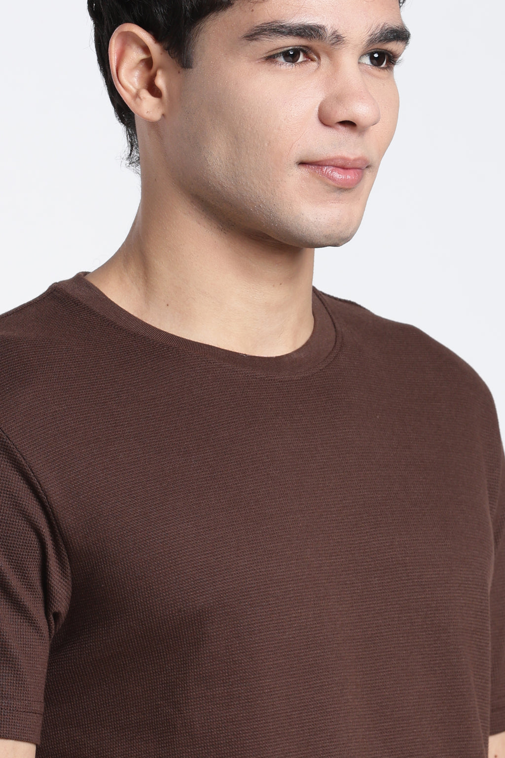 Brown Textured Regular Fit T-Shirt for Men - Image 3