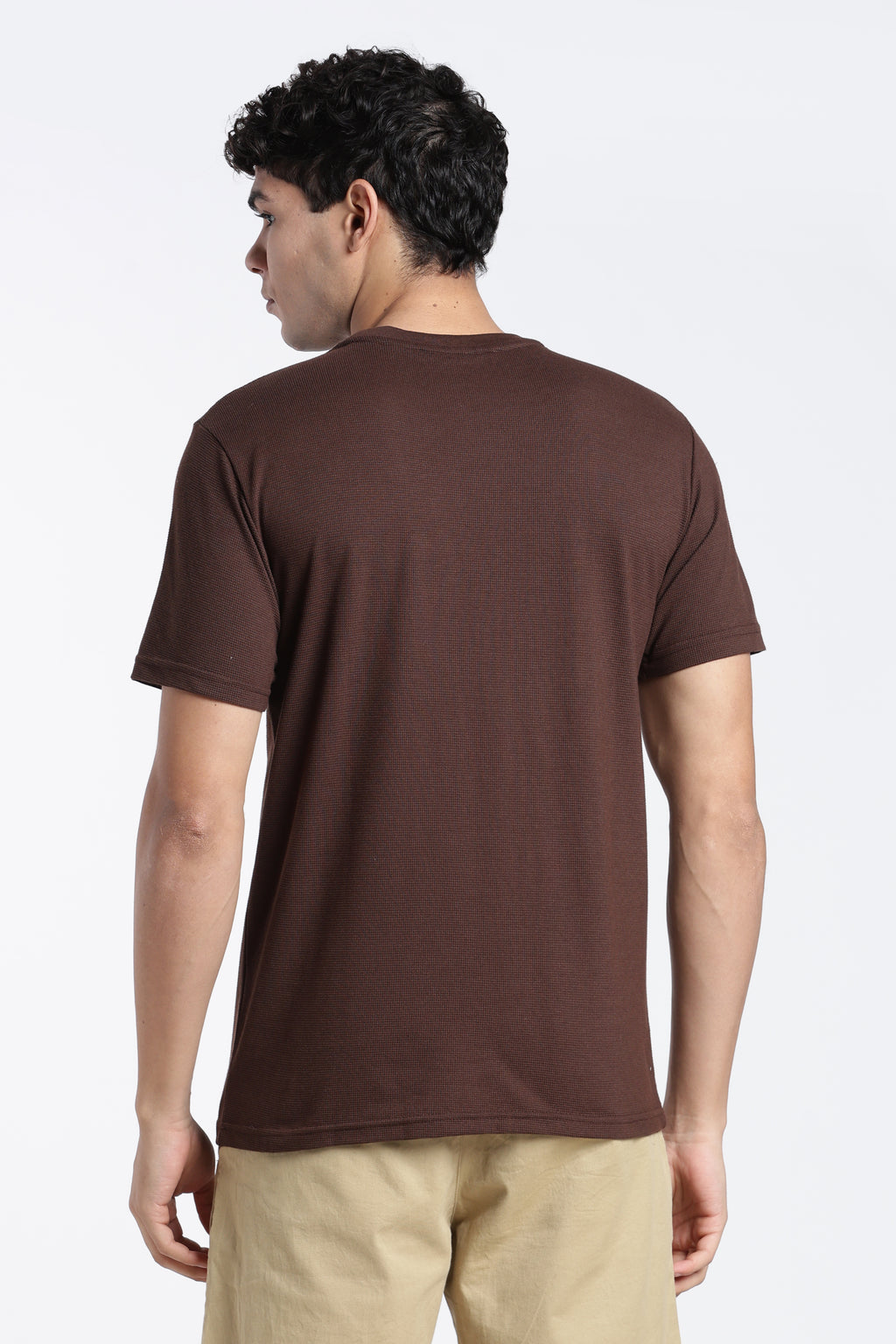 Brown Textured Regular Fit T-Shirt for Men - Image 5