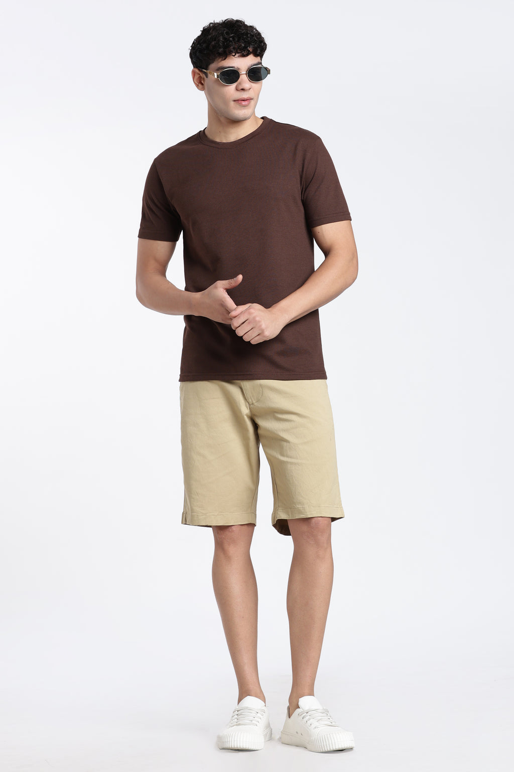 Brown Textured Regular Fit T-Shirt for Men - Image 6