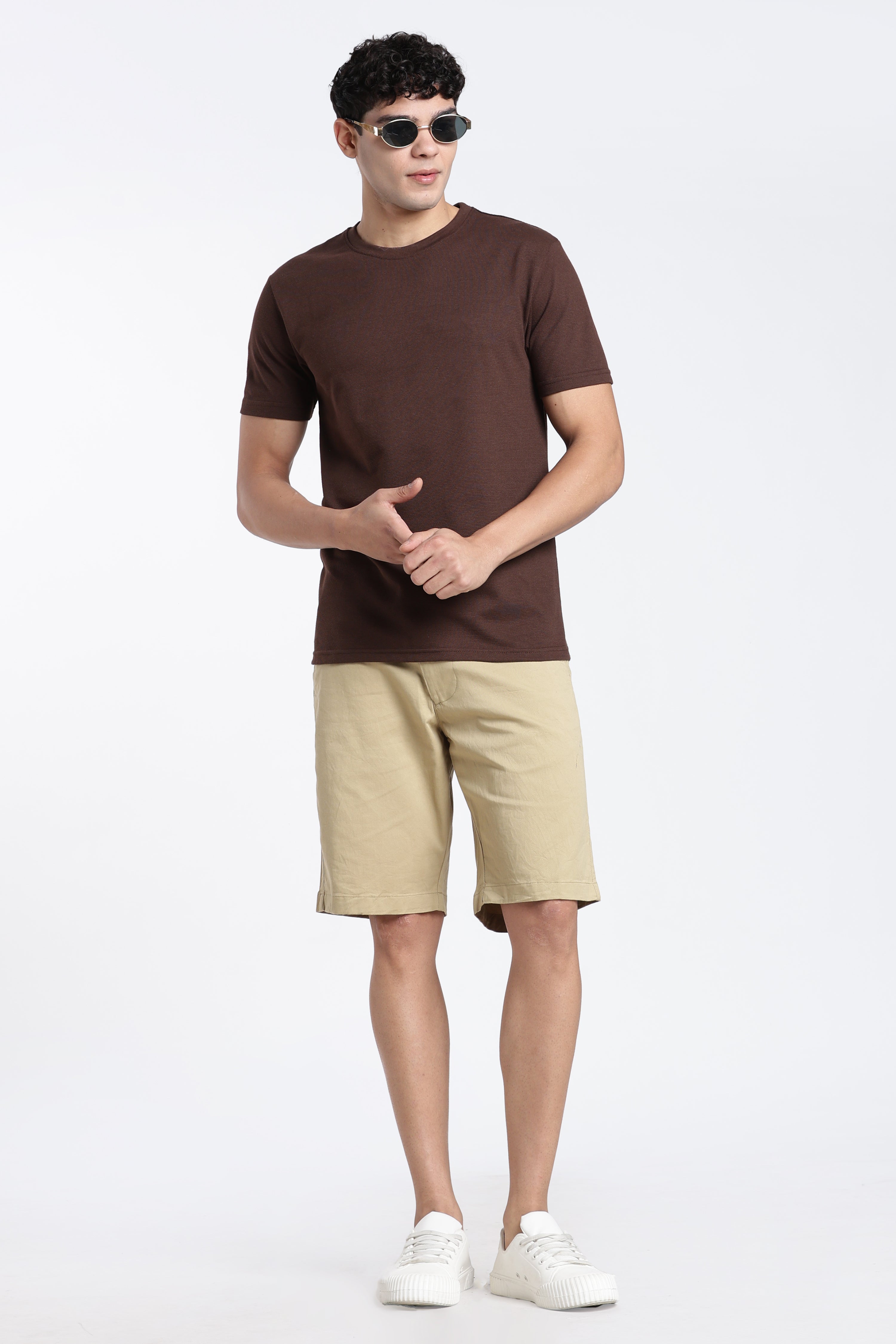 Brown Textured Regular Fit T-Shirt for Men - Image 6