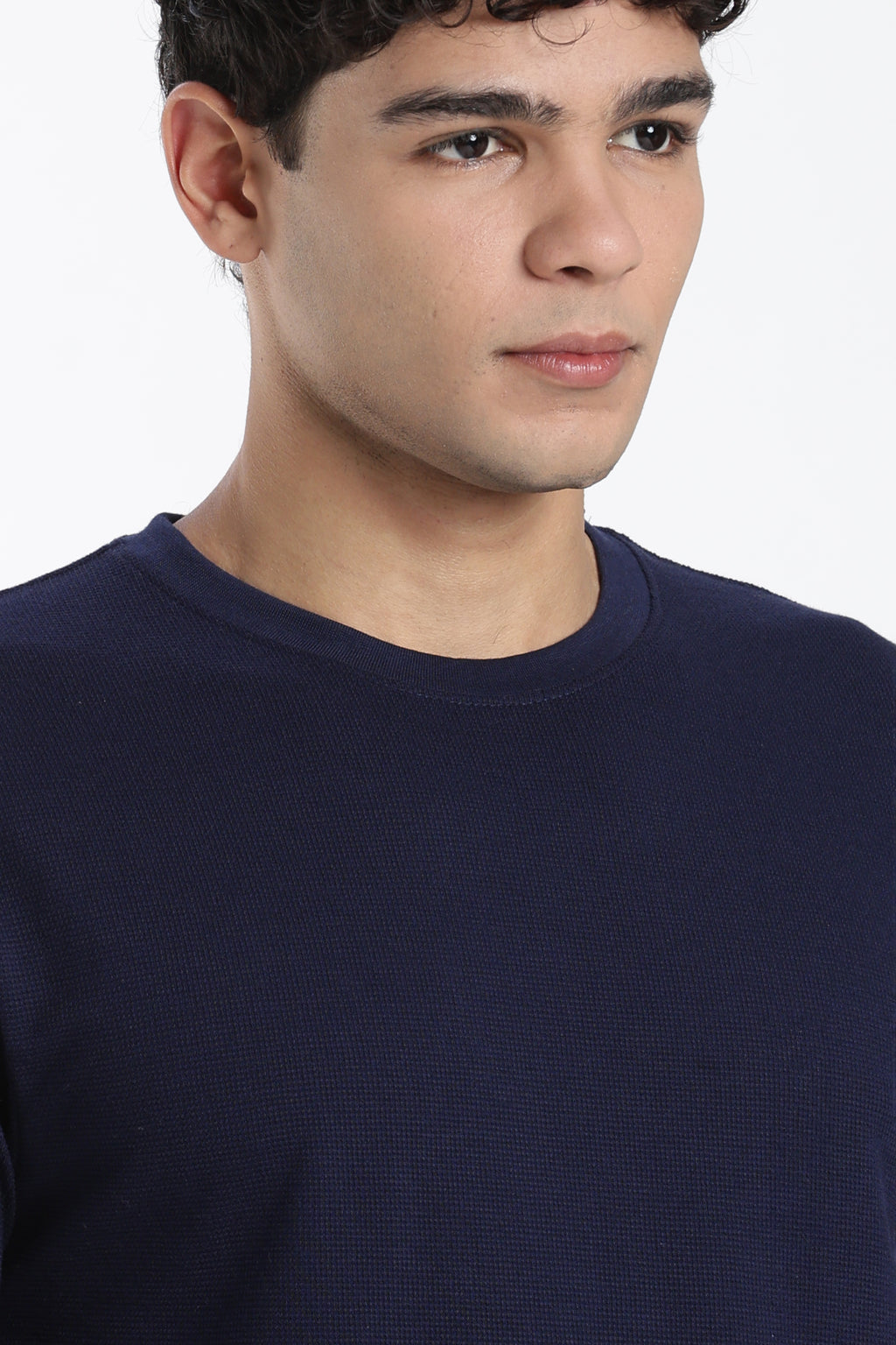 Navy Textured Regular Fit T-Shirt for Men - Image 3