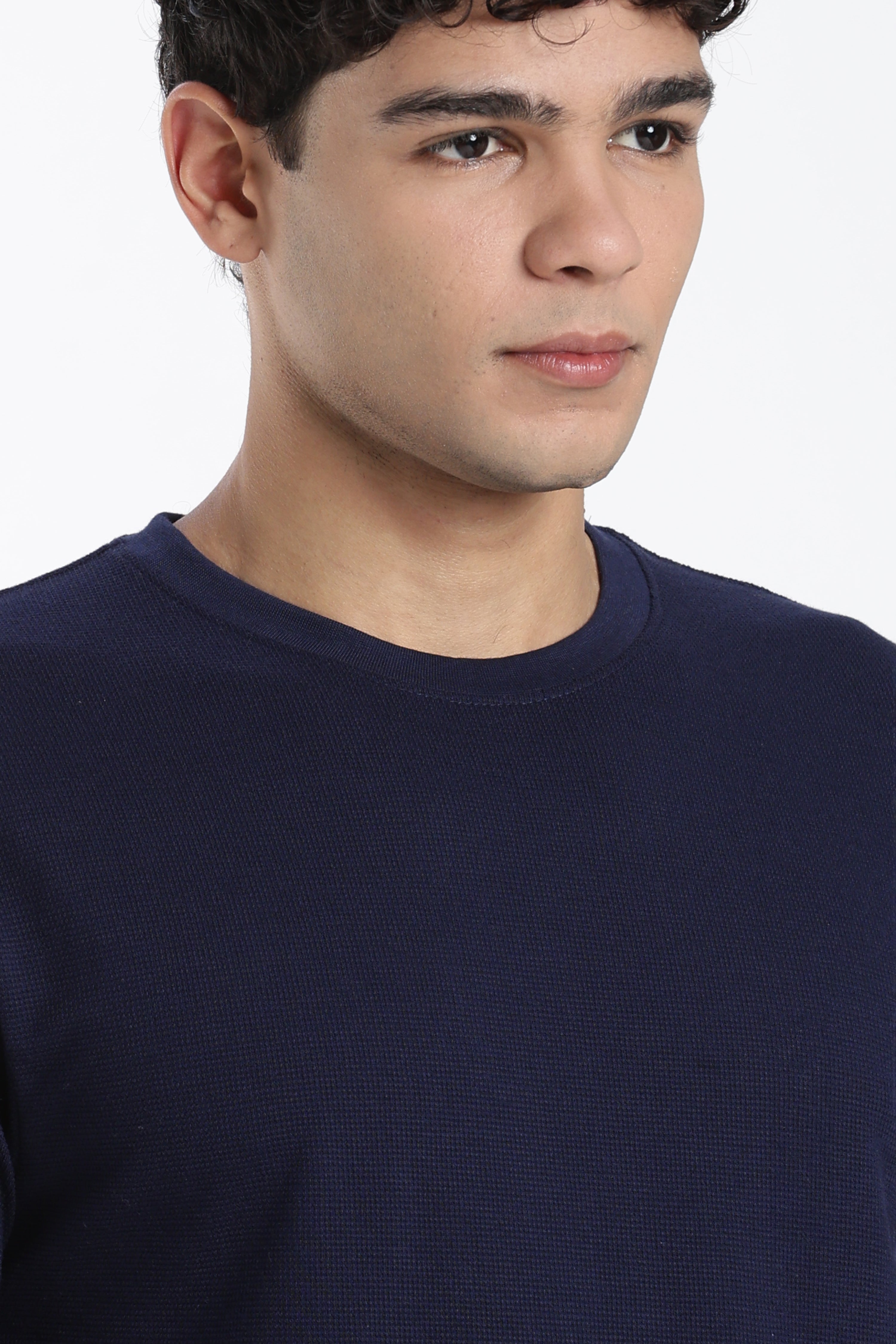 Navy Textured Regular Fit T-Shirt for Men - Image 3