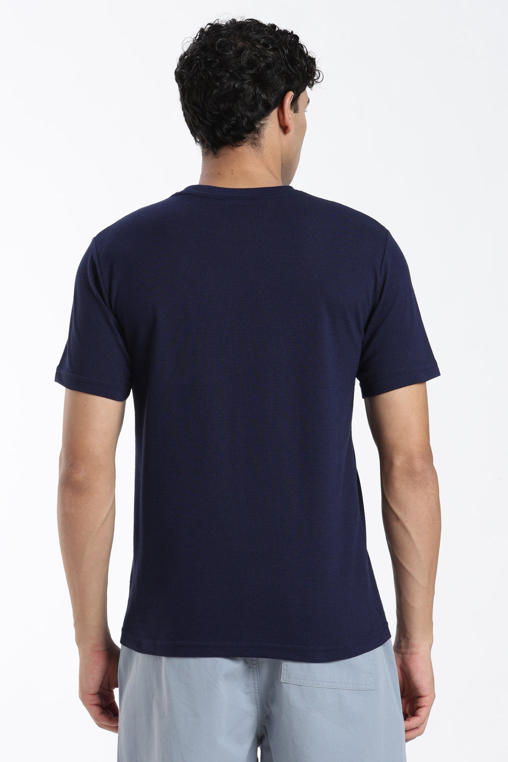Navy Textured Regular Fit T-Shirt for Men - Image 5