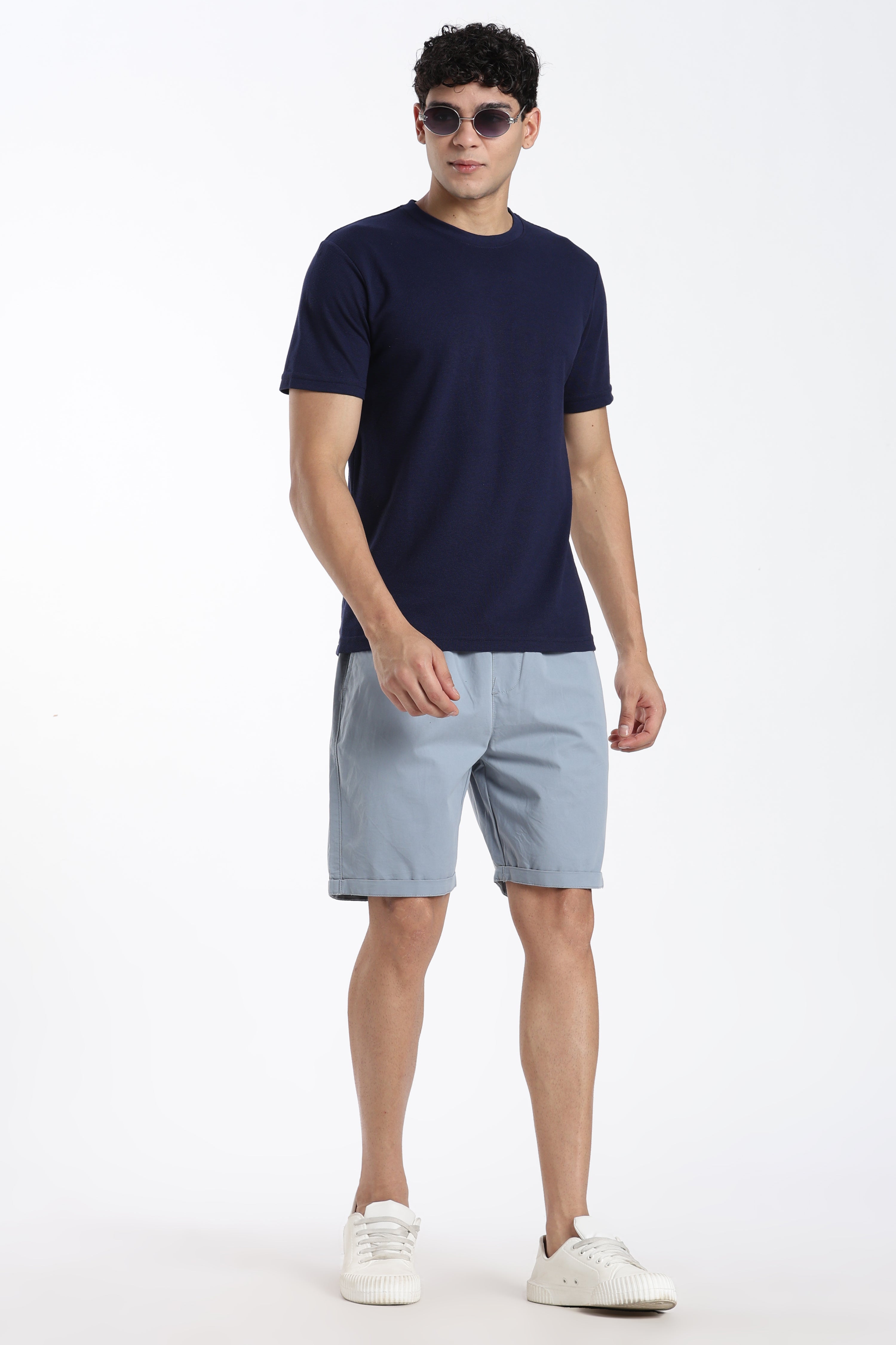 Navy Textured Regular Fit T-Shirt for Men - Image 6