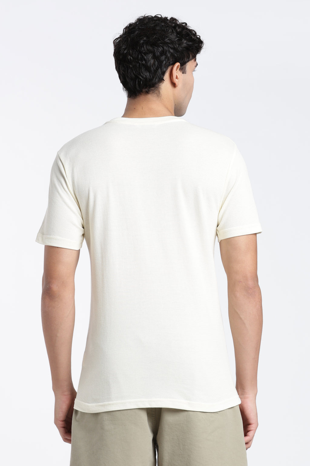 Off White Textured Regular Fit T-Shirt for Men - Image 5