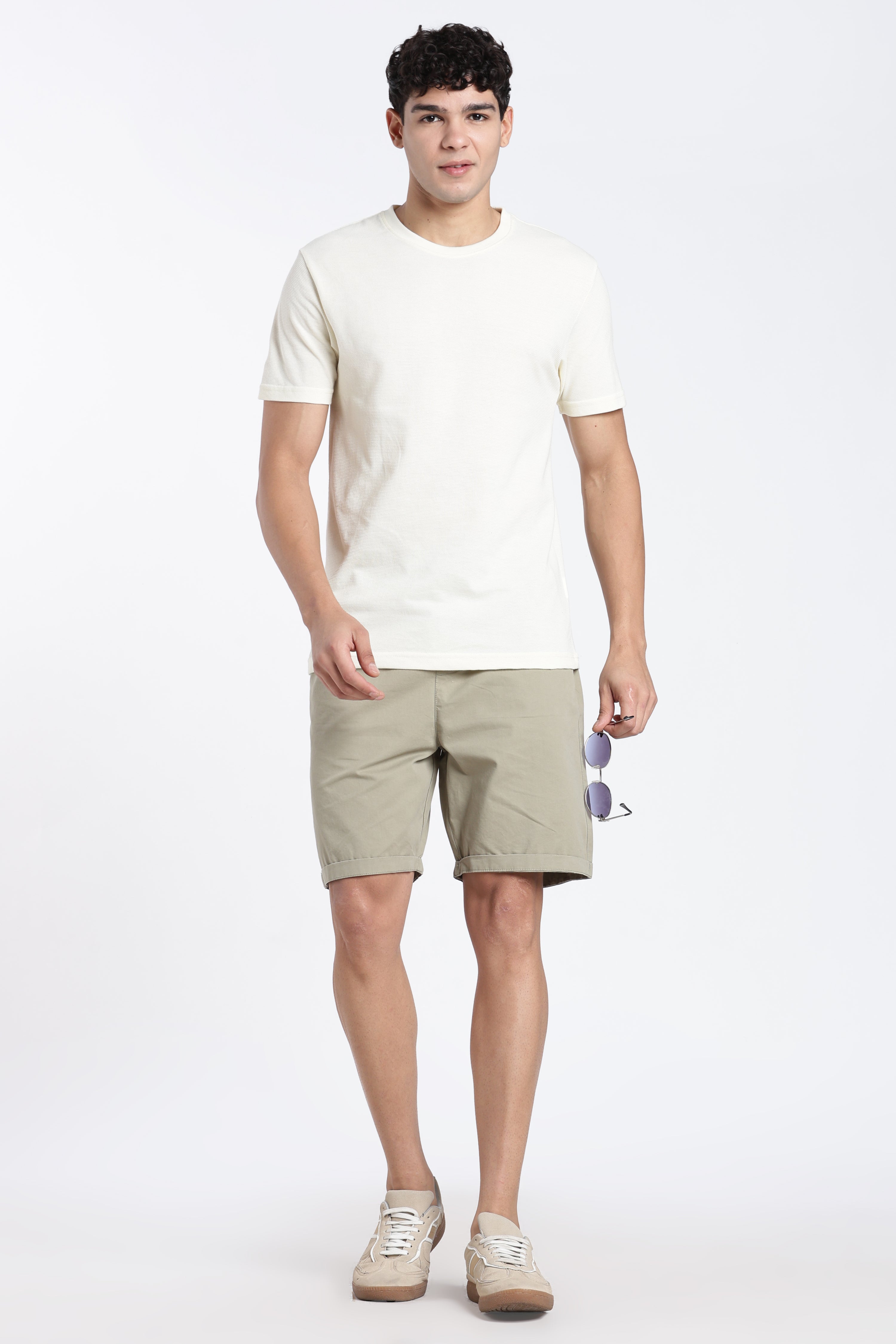 Off White Textured Regular Fit T-Shirt for Men - Image 6