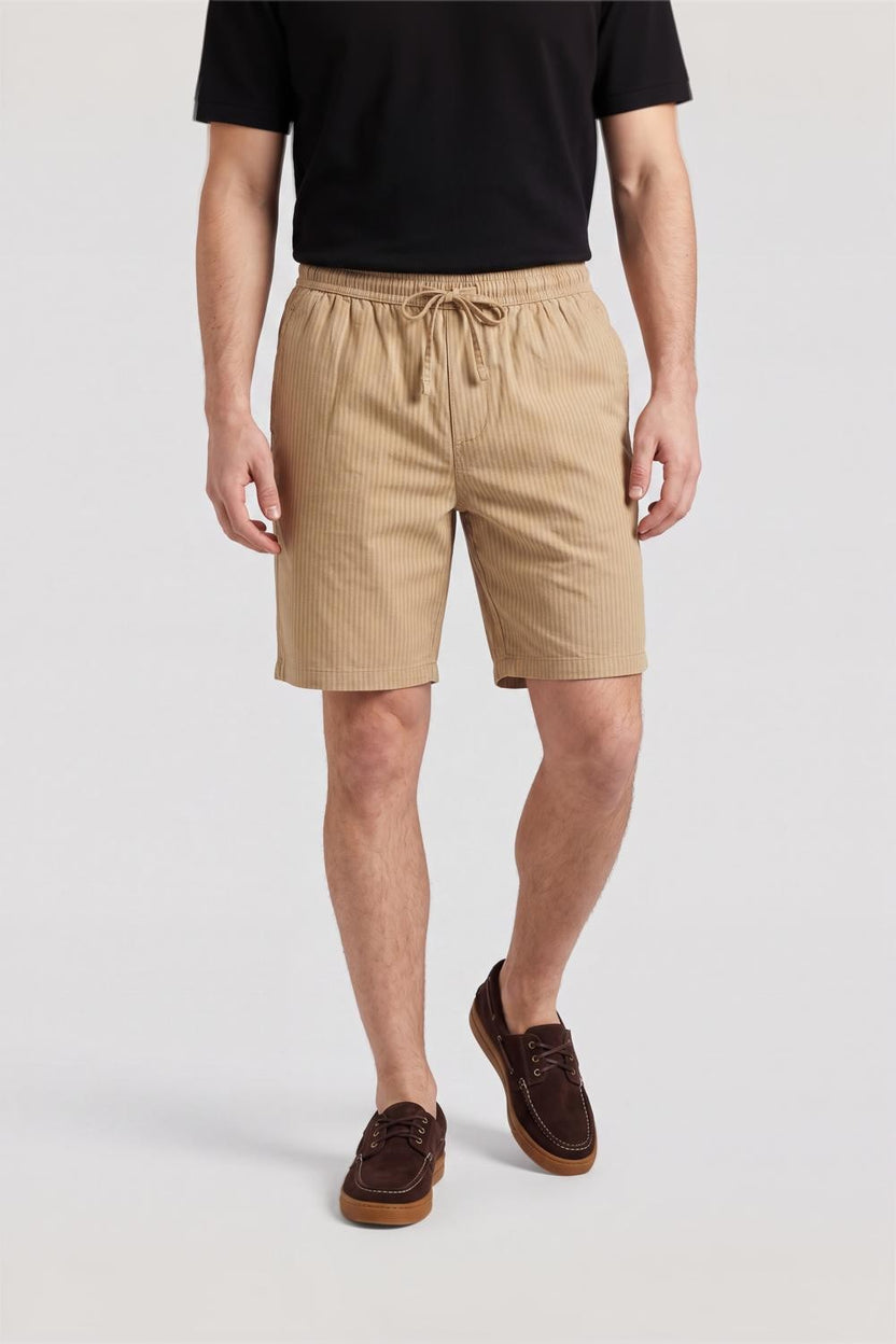 Beige Striped Drawstring Lounge Shorts For Men - Image 2