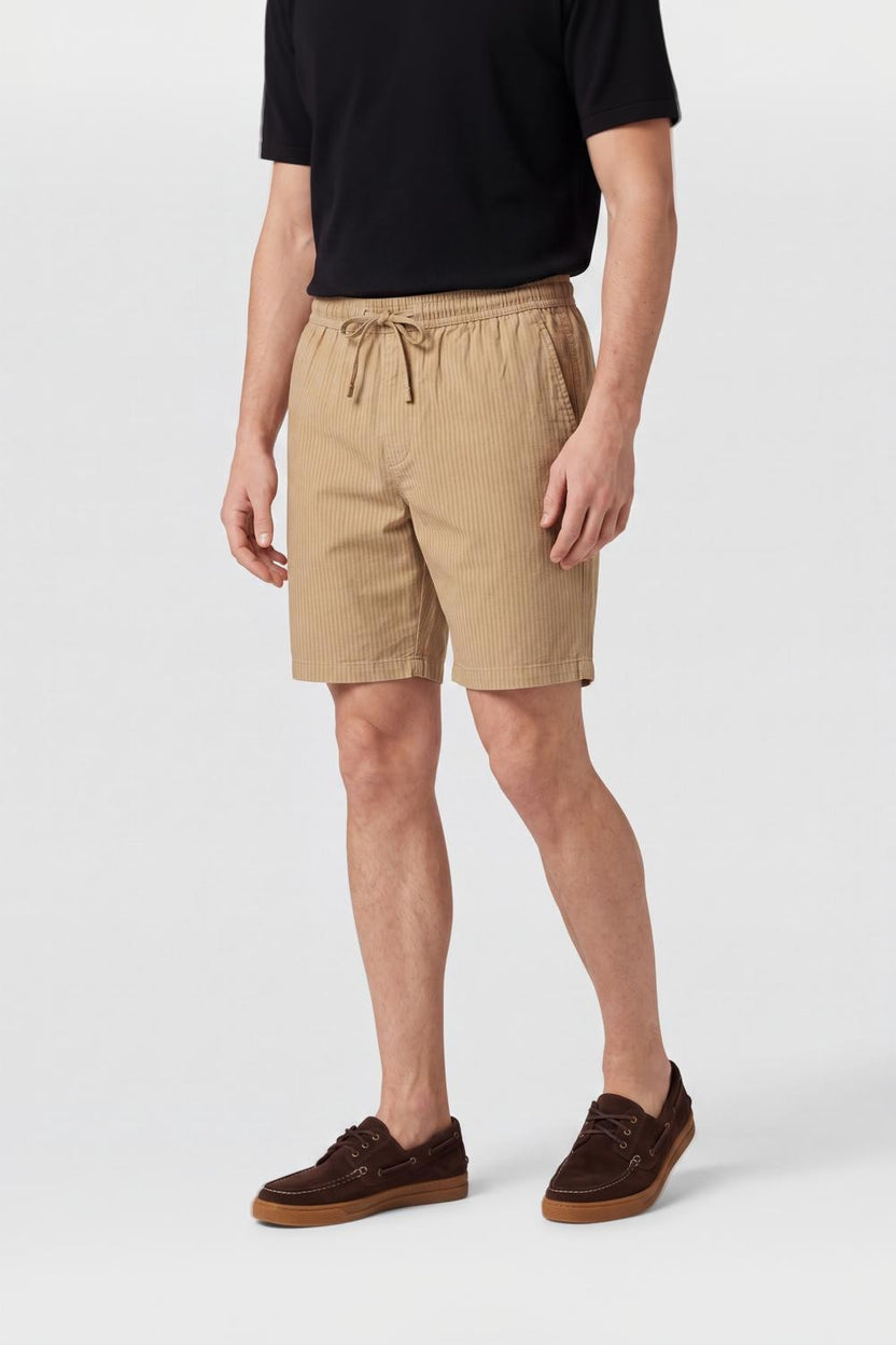 Beige Striped Drawstring Lounge Shorts For Men - Image 4