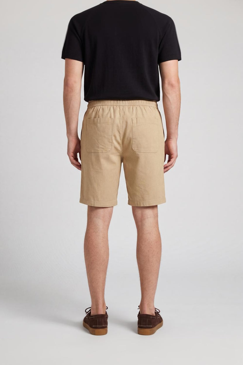 Beige Striped Drawstring Lounge Shorts For Men - Image 5