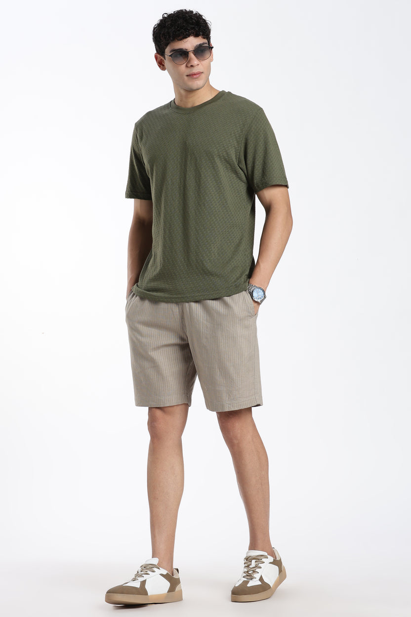 Olive Textured Regular Fit Shorts For Men - Image 6