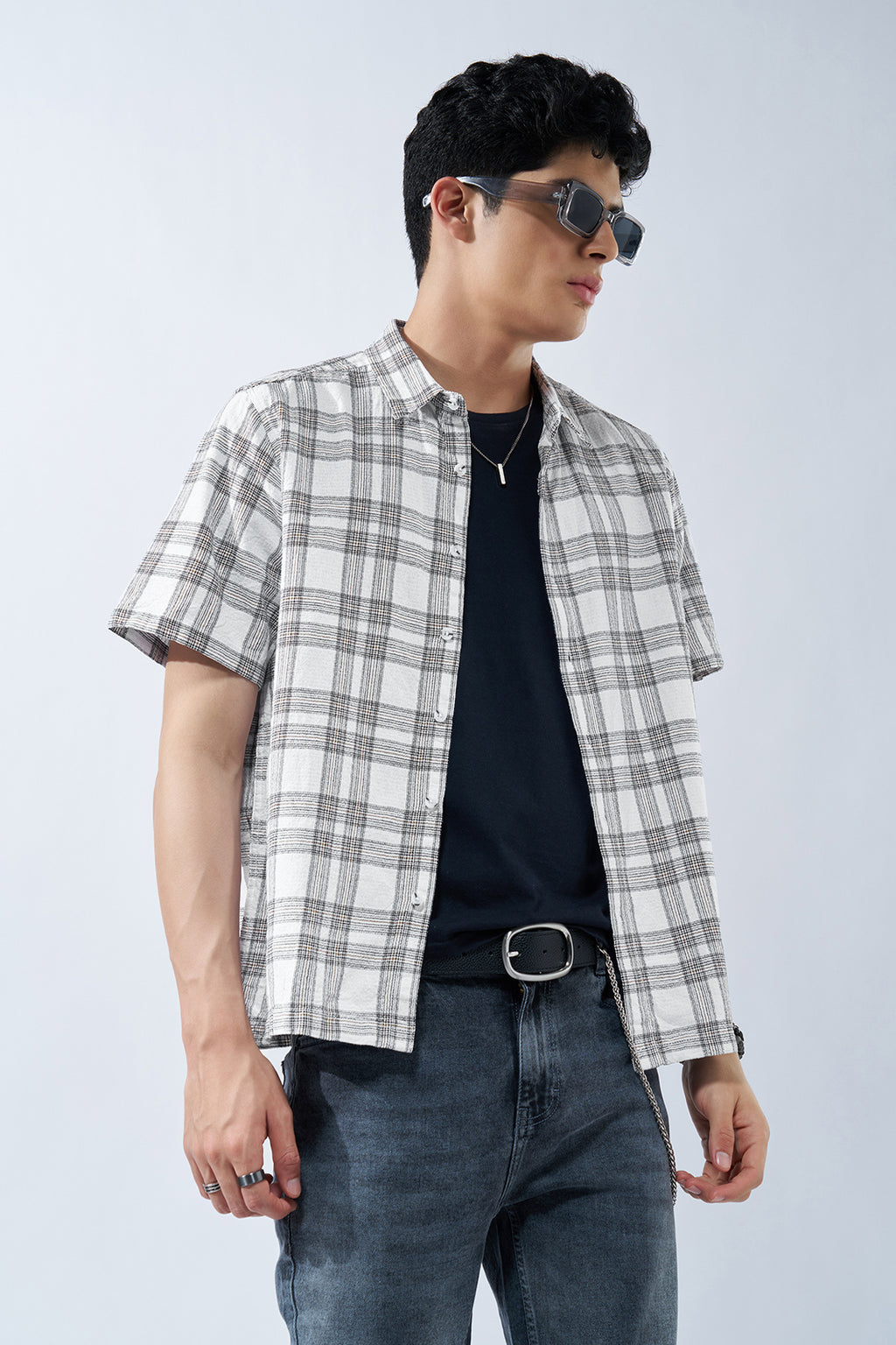 White Checked Dobby Shirt for Men - Image 1
