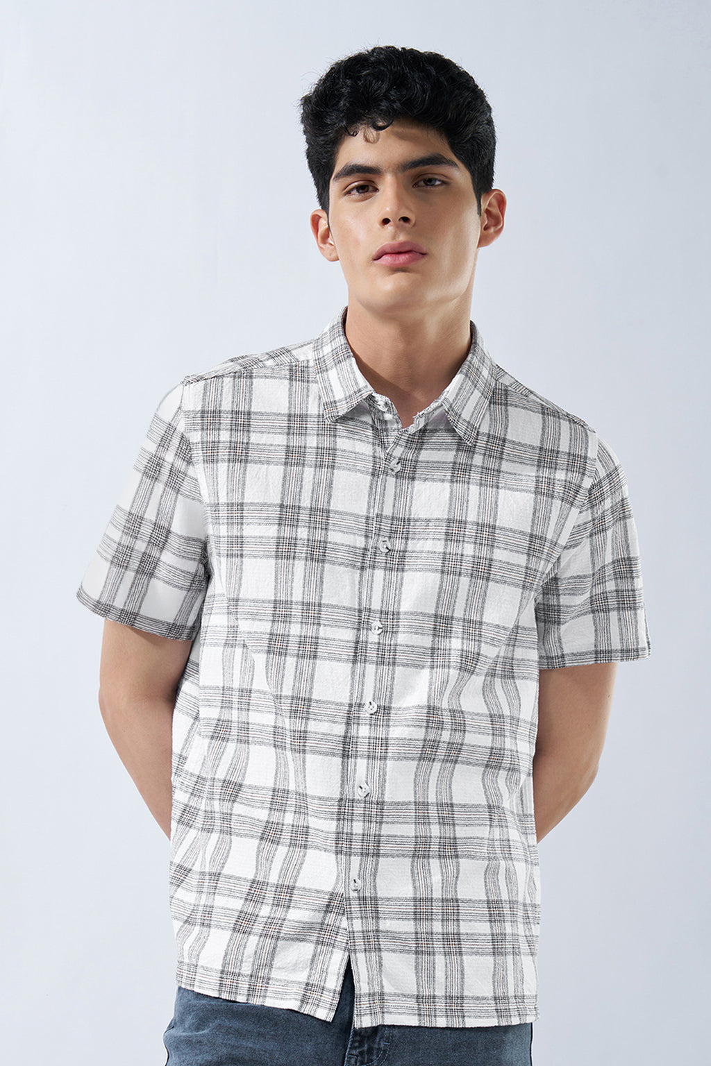White Checked Dobby Shirt for Men - Image 2