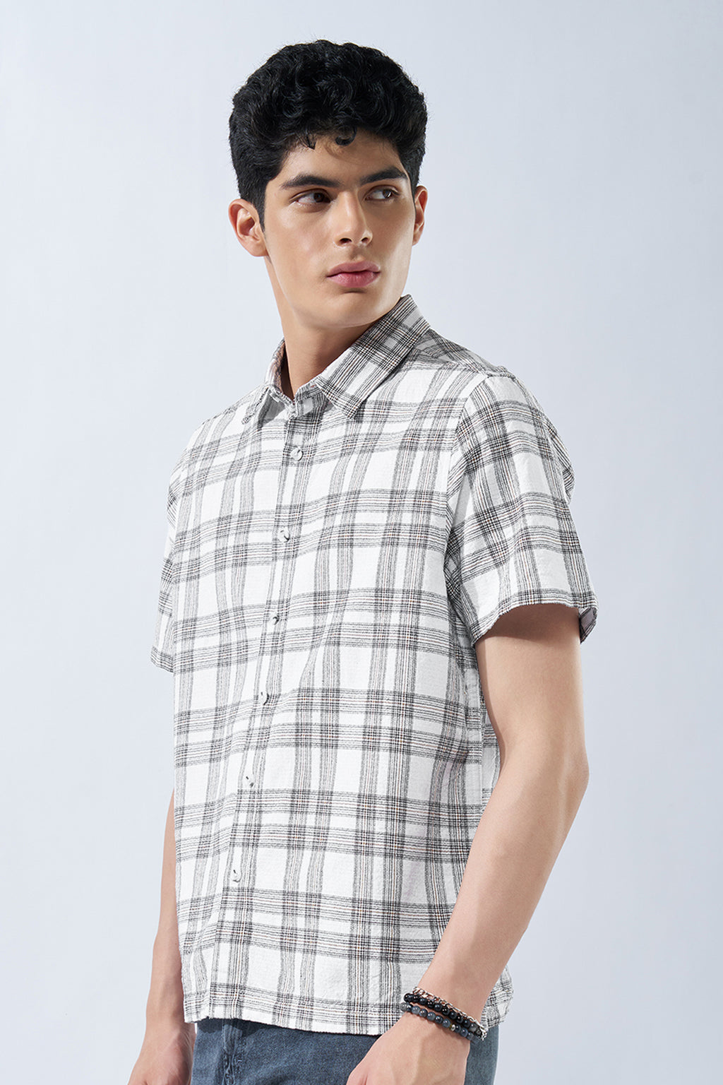 White Checked Dobby Shirt for Men - Image 4