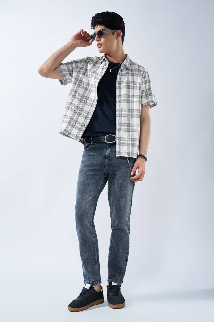 White Checked Dobby Shirt for Men - Image 6