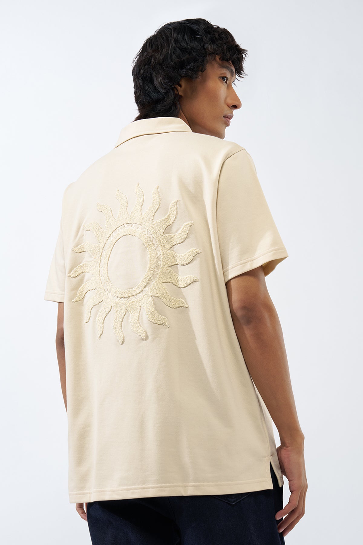 Beige Solid Regular Fit Shirt for Men - Image 5