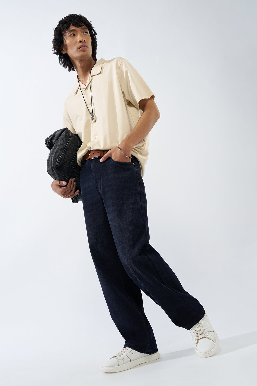 Beige Solid Regular Fit Shirt for Men - Image 6