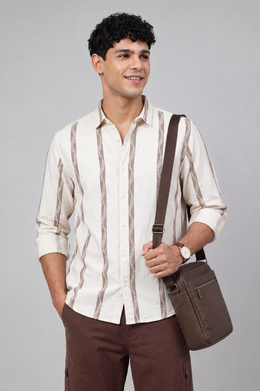 White Roll Up Sleeves Regular Fit Shirt for Men - Image 1
