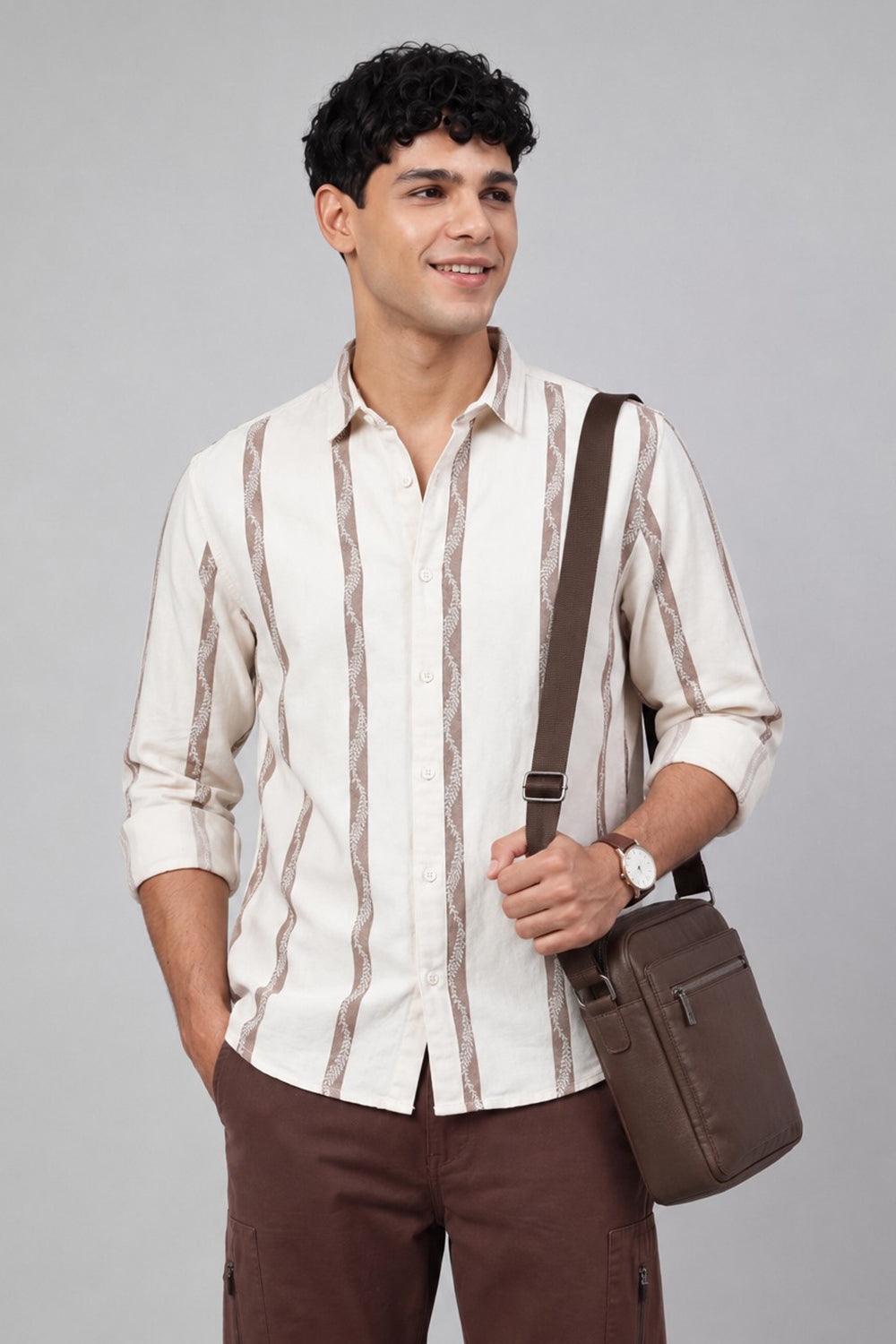 White Roll Up Sleeves Regular Fit Shirt for Men - Image 1