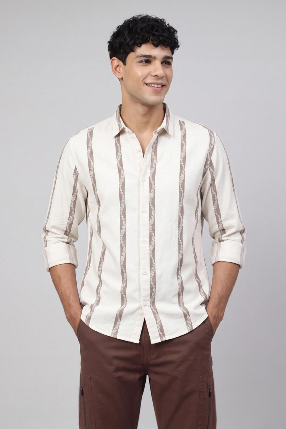 White Roll Up Sleeves Regular Fit Shirt for Men - Image 2