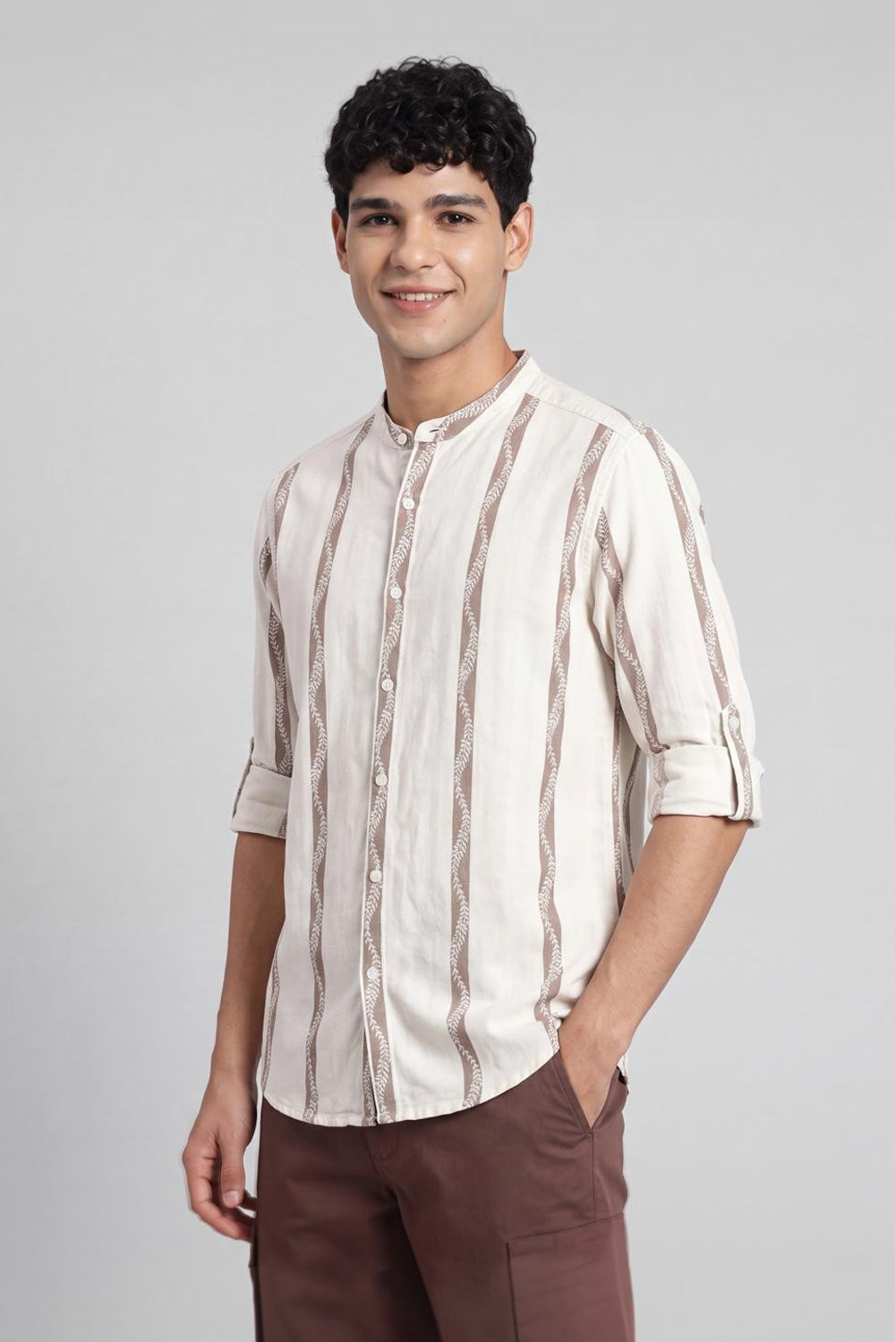 White Roll Up Sleeves Regular Fit Shirt for Men - Image 5