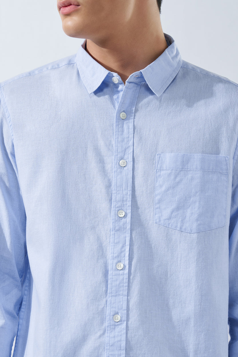 Light Blue Solid Cotton Linen Shirt for Men - Image 7