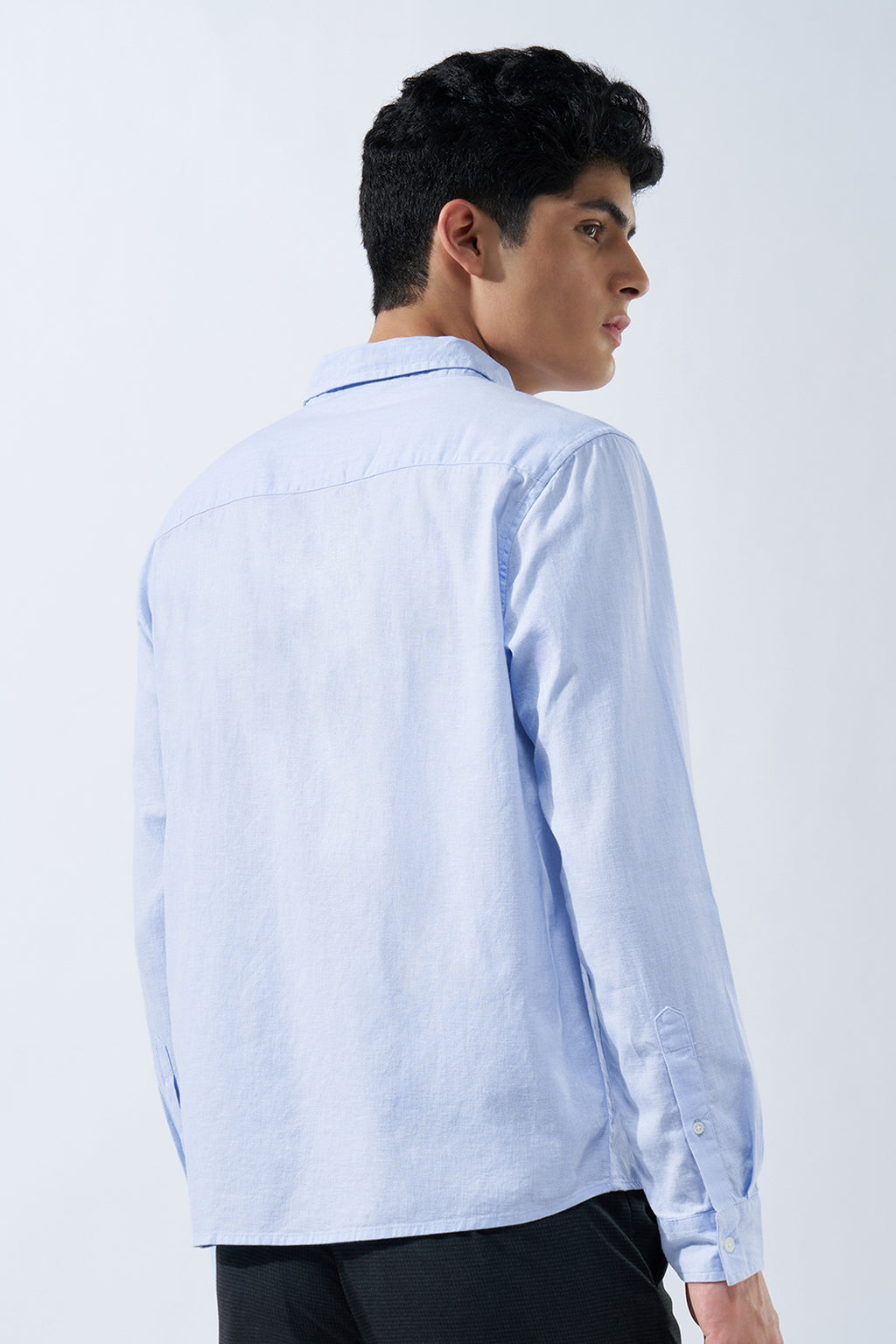 Light Blue Solid Cotton Linen Shirt for Men - Image 5