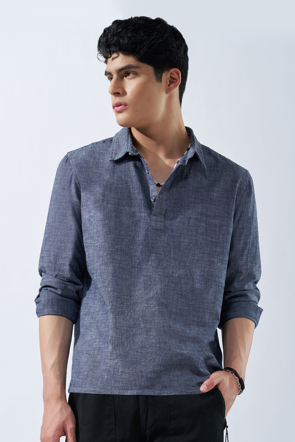 Blue Textured Regular Fit Shirt for Men - Image 1