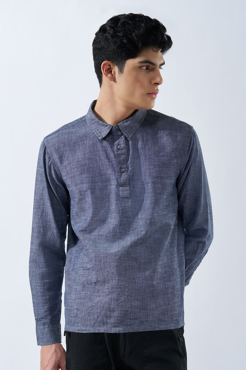 Blue Textured Regular Fit Shirt for Men - Image 2
