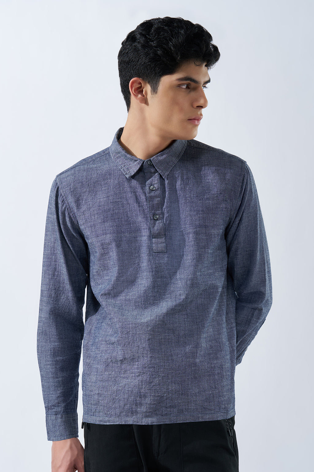 Blue Textured Regular Fit Shirt for Men - Image 2