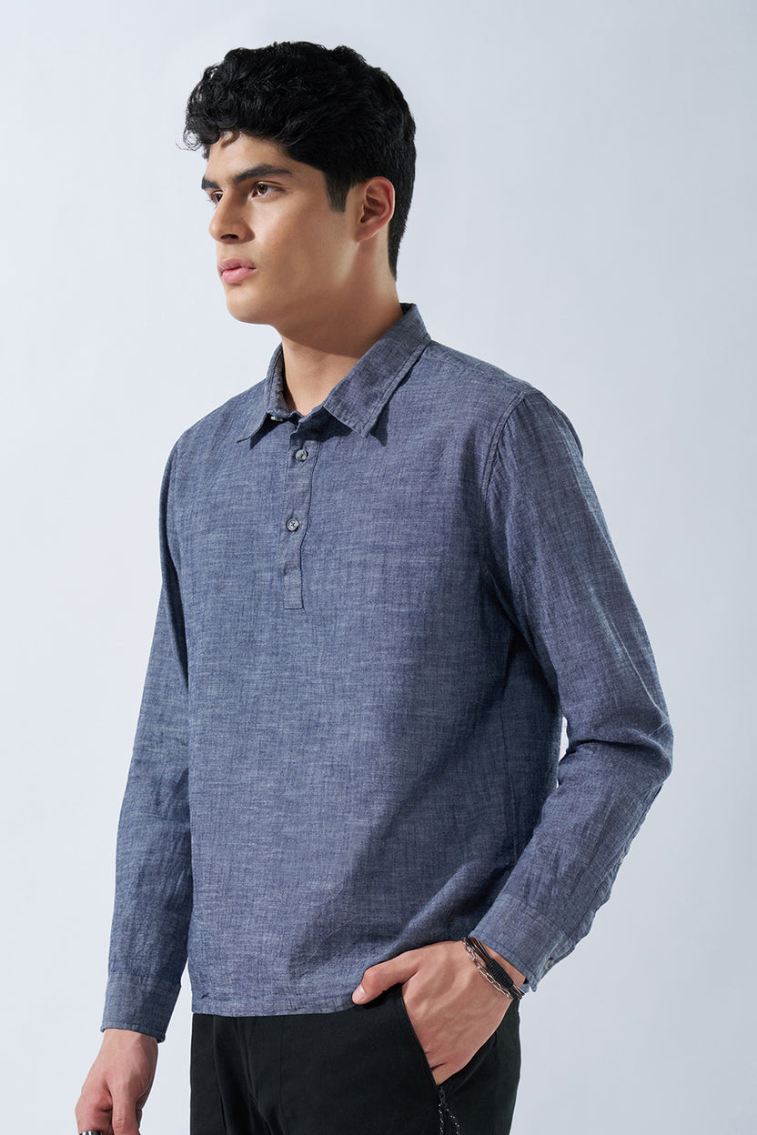 Blue Textured Regular Fit Shirt for Men - Image 4