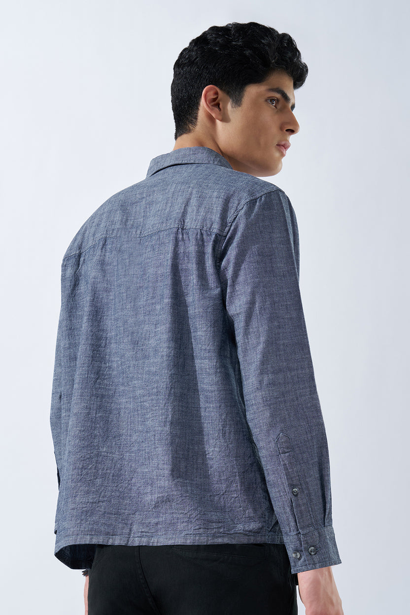 Blue Textured Regular Fit Shirt for Men - Image 5