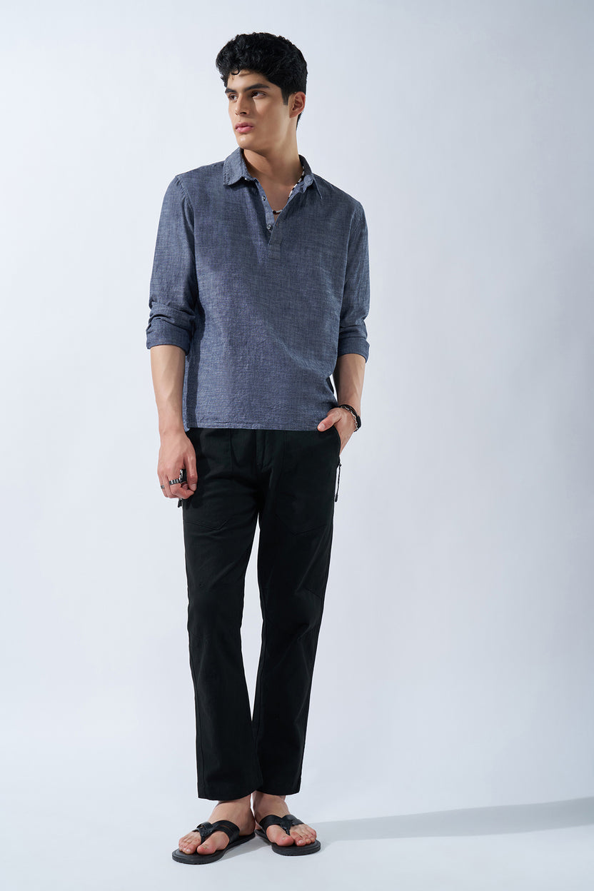 Blue Textured Regular Fit Shirt for Men - Image 6