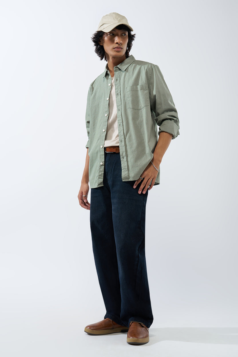 Green Solid Regular Fit Shirt For Men - Image 6