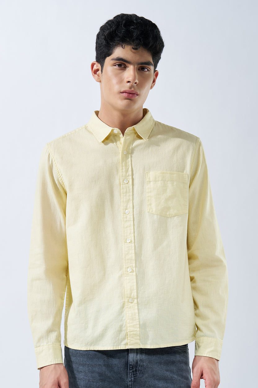 Yellow Solid Cotton Linen Shirt for Men - Image 2