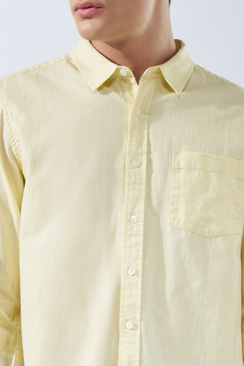 Yellow Solid Cotton Linen Shirt for Men - Image 3