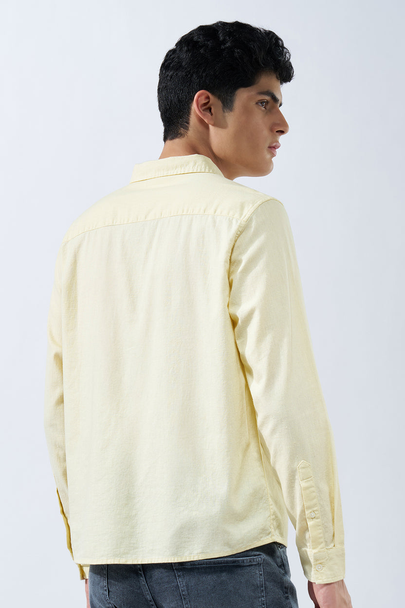 Yellow Solid Cotton Linen Shirt for Men - Image 5
