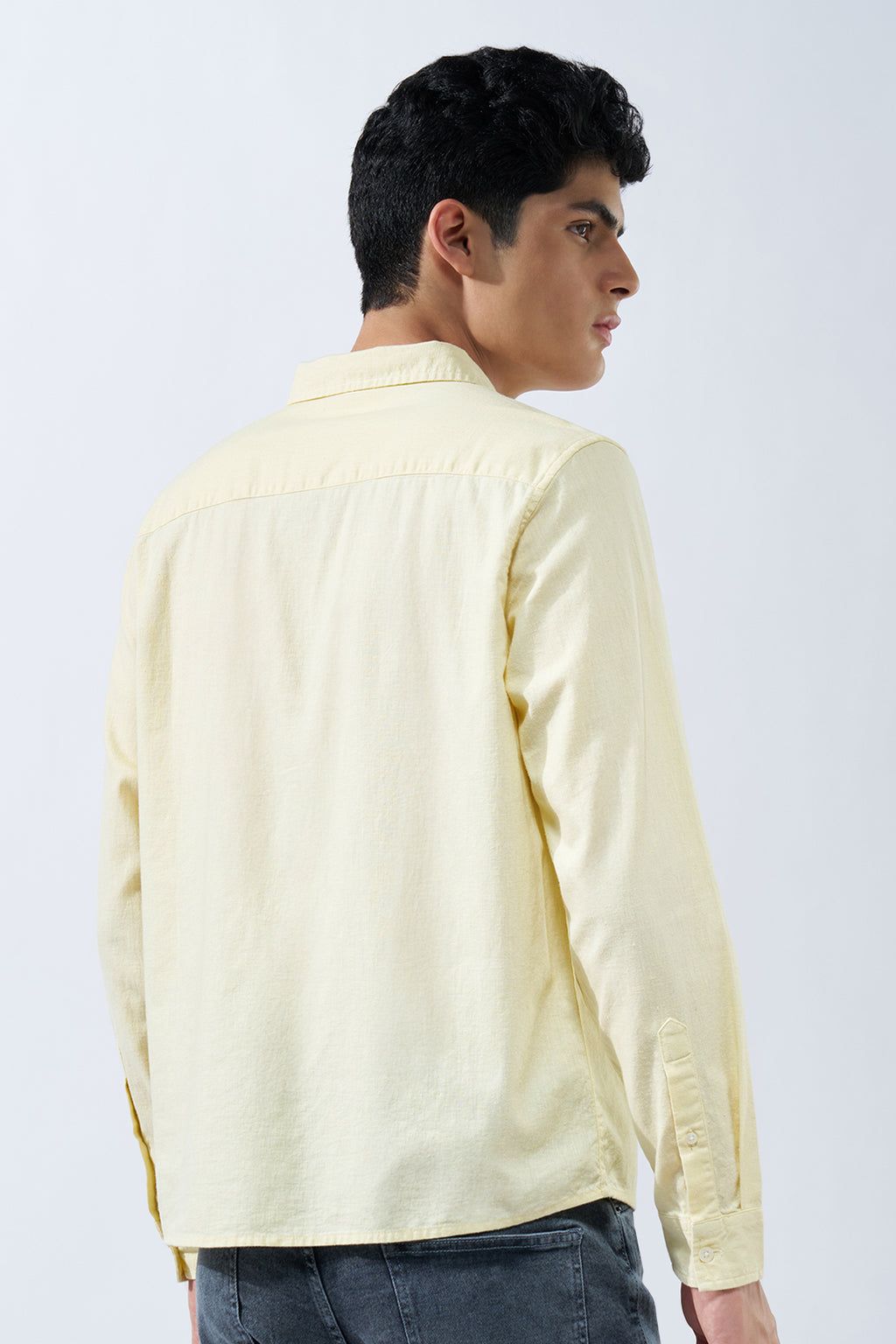 Yellow Solid Cotton Linen Shirt for Men - Image 5