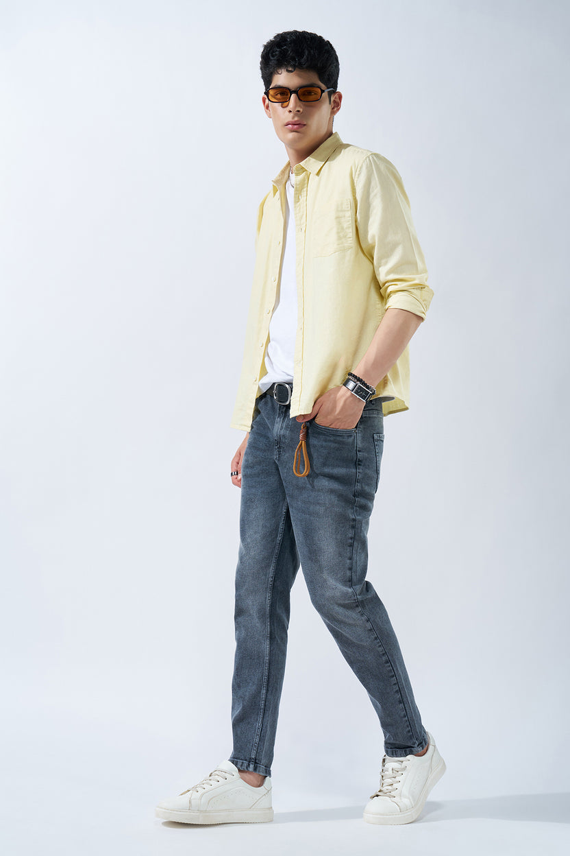 Yellow Solid Cotton Linen Shirt for Men - Image 6