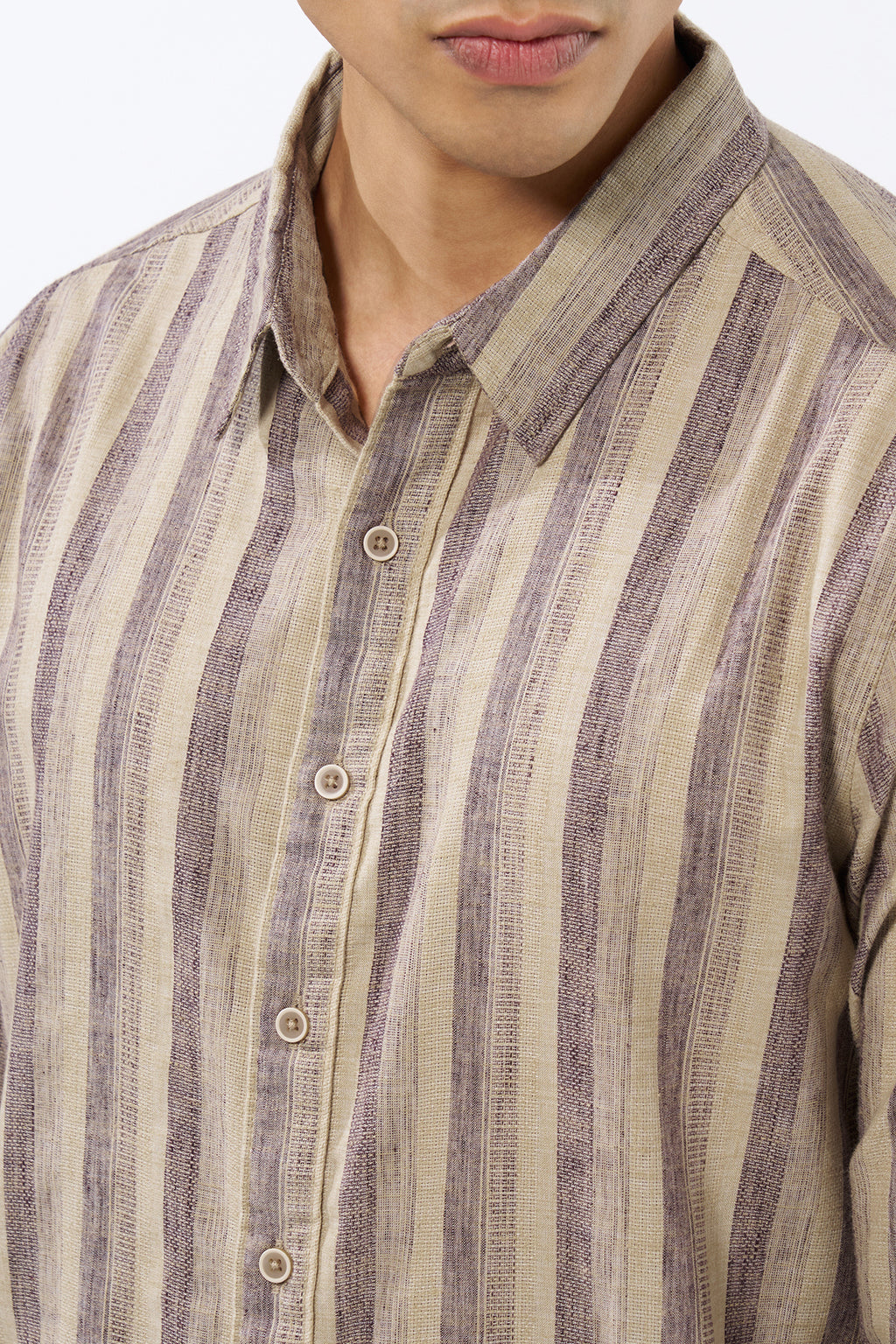 Beige Striped Regular Fit Shirt for Men - Image 3