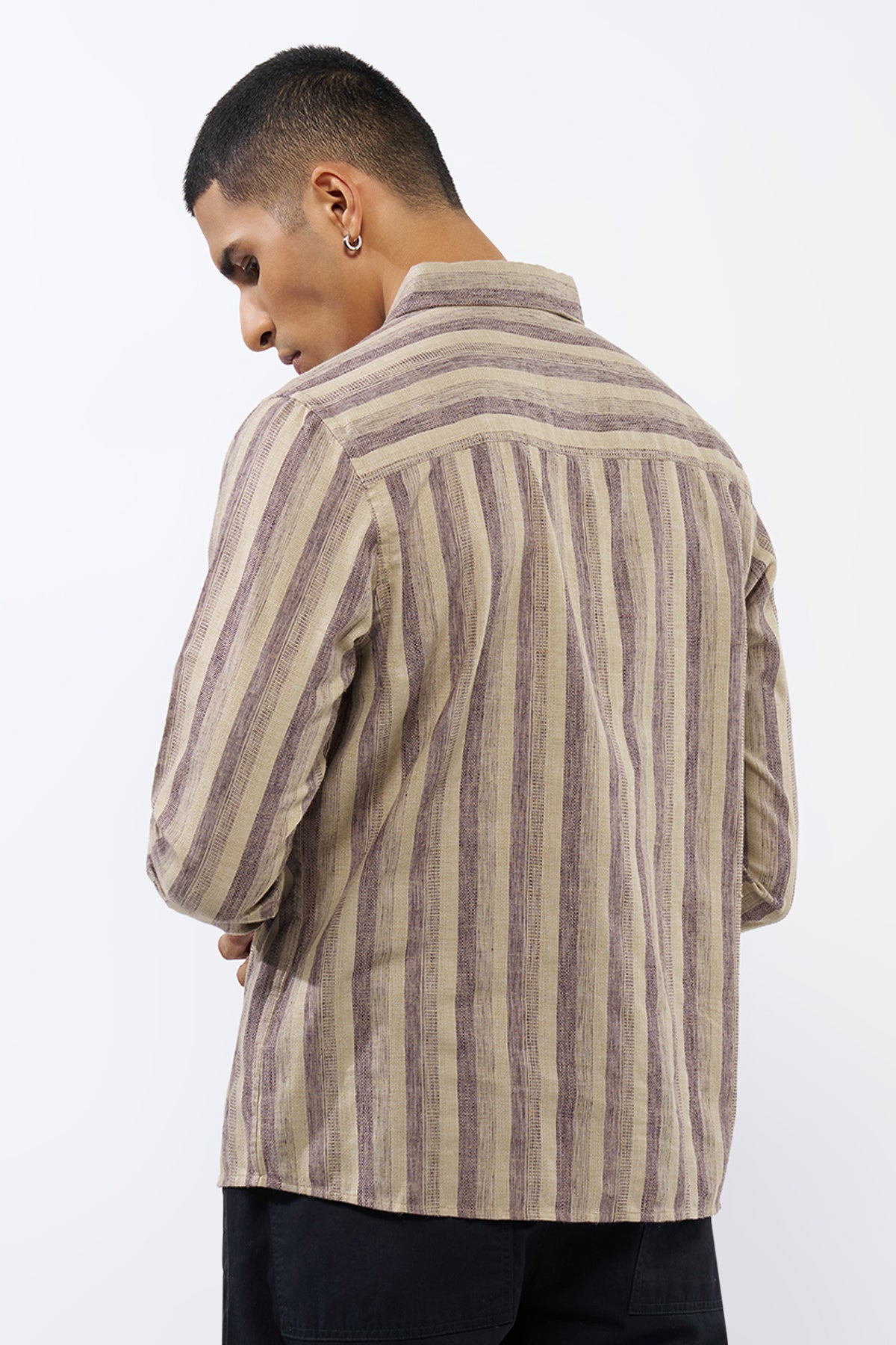 Beige Striped Regular Fit Shirt for Men - Image 5