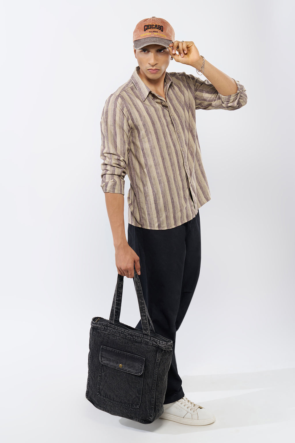 Beige Striped Regular Fit Shirt for Men - Image 6