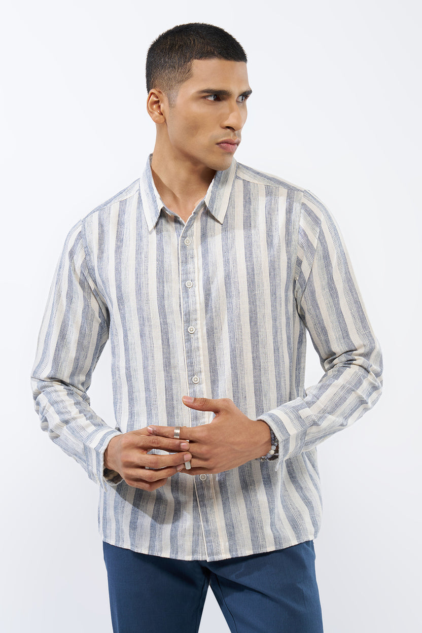 White Striped Regular Fit Shirt for Men - Image 2