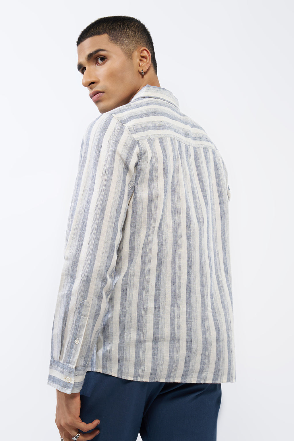 White Striped Regular Fit Shirt for Men - Image 5