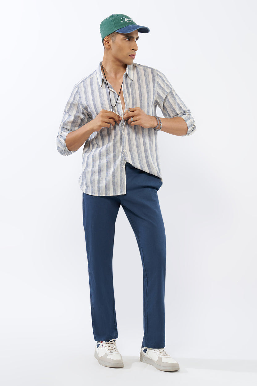 White Striped Regular Fit Shirt for Men - Image 6