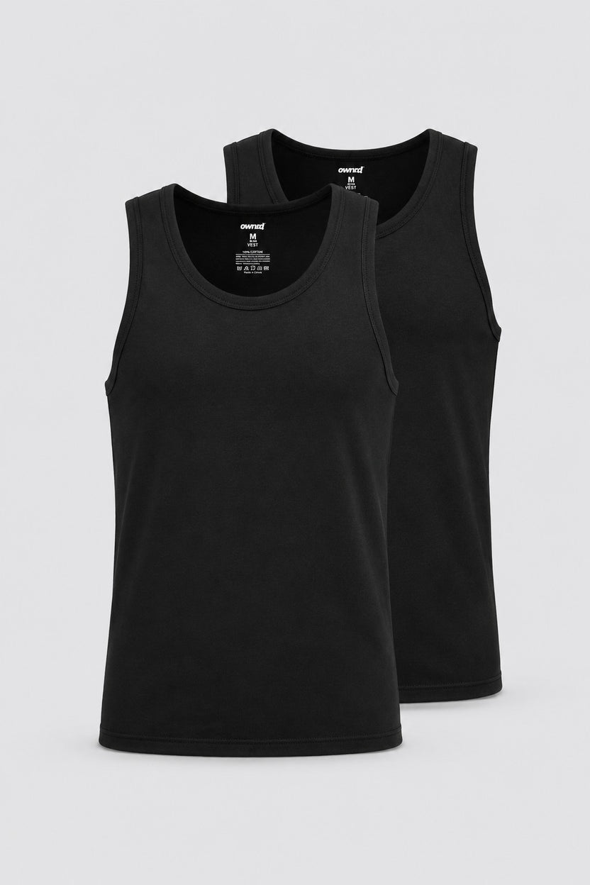 Black Solid Pack of 2 Vest for Men - Image 2