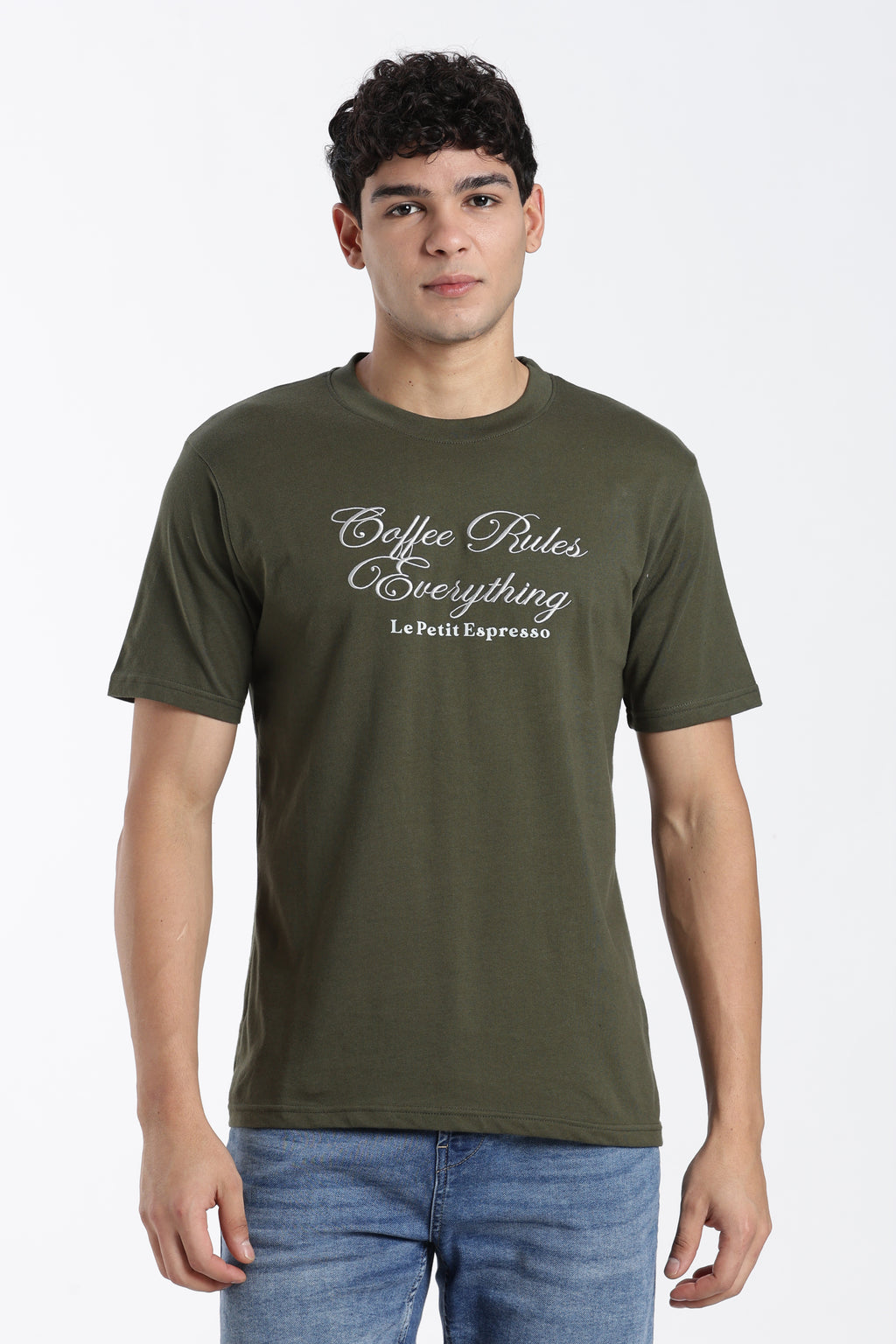 Olive Typographic Regular Fit T-Shirt for Men - Image 2
