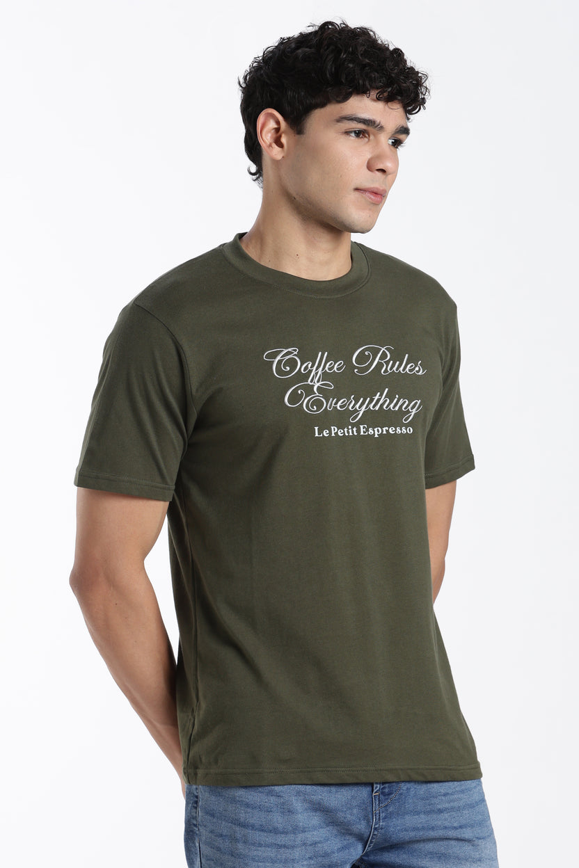 Olive Typographic Regular Fit T-Shirt For Men - Image 4
